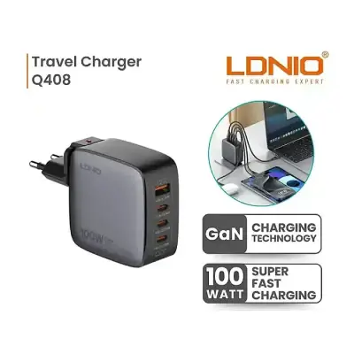 LDNIO Q408 100W GaN Super Fast Charger with Replaceable Plug...